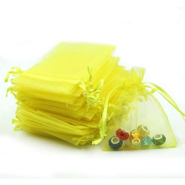 Jwsqmc 5x7 Inch Organza Gift Bags with Drawstring for Jewelry,Candy,Set of 100 Yellow Sachet,Sheer Fabric Mesh Storage Containers Pouches for Baby Shower,Birthday,Party Favors,Wedding,Bridal Shower