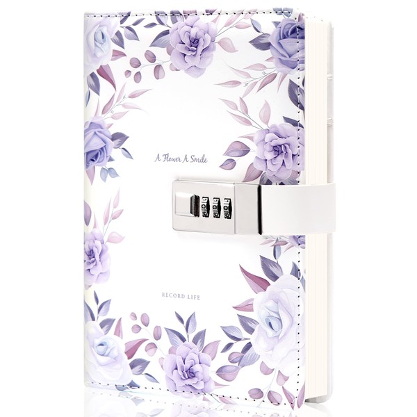 CAGIE Diary with Lock for Women Gift Romantic Flower Locking