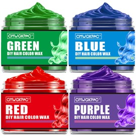 CMWGKBC 4 Colores Cera Temporal de Color de Cabello para Niños y Adolescentes, Cera de Color de Cabello Verde, Rojo, Azul, Morado, A prueba de manchas, Suave y fácil de usar, Nutritivo, 4 onzas