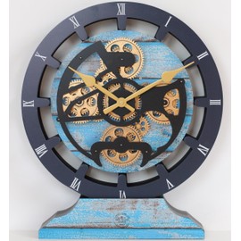 The Gears Clock 16 inches Wall Clock with Real Moving Gears Convertible into a Big Mantel Clock (Ocean Blue)