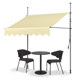 Manual Retractable Awning,98" W x 118" H,No Drilling Outdoor Sun Shade Patio Awning,Adjustable Patio Door Window for Backyard,Garden,Balcony (Beige, 98" W x (82-118)" H)