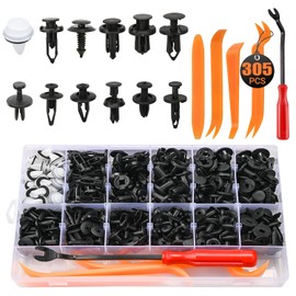 Preciva 305pcs Car Trim Clips Set, 300pcs Car Fixing Clips& 5pcs Trim Removal Tools, 12 Types Plastic Rivets, Universal Auto Fence Panel Clips Wind Deflector Clips Car Fixing Clips Car Body Trim Clips