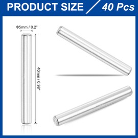 sourcing map 40Pcs 5mm x 40mm Dowel Pins 304 Stainless Steel Support Shelves Pegs Fasten Elements Assortment Kit, Silver