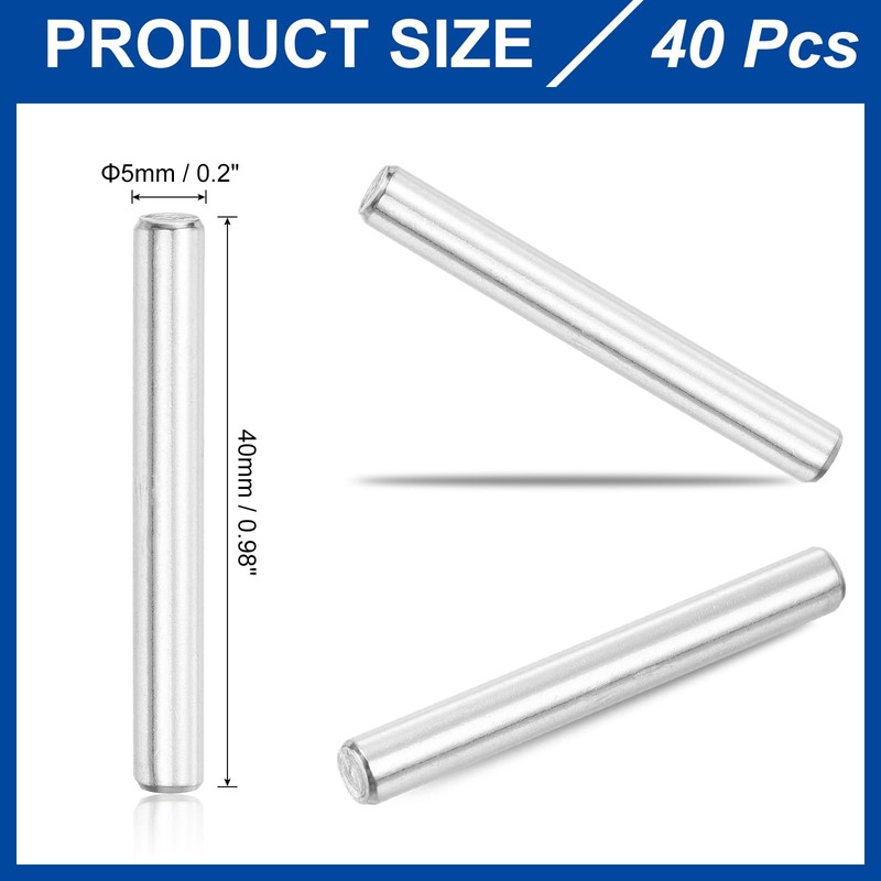 sourcing map 40Pcs 5mm x 40mm Dowel Pins 304 Stainless