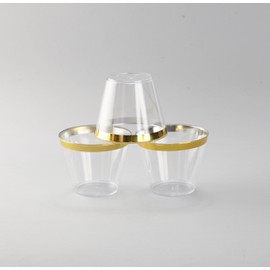 Plastic Cups, 9 oz Clear Plastic Cups, Elegant Gold Rimmed Plastic Cups, Disposable Cups with Gold Rim Perfect for Wedding, Thanksgiving Day, Christmas Party Cups