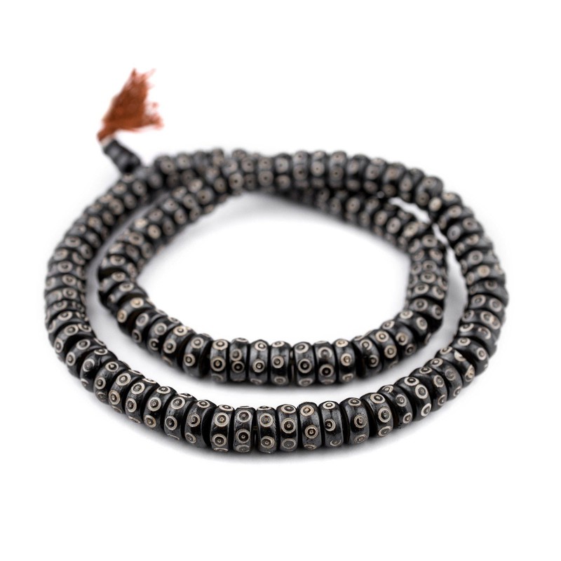 TheBeadChest Black Carved Eye Disk Bone Mala Beads (12mm)