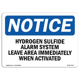OSHA Notice Sign - Hydrogen Sulfide Alarm System Leave Area | Aluminum Sign | Protect Your Business, Work Site, Warehouse & Shop Area | Made in The USA