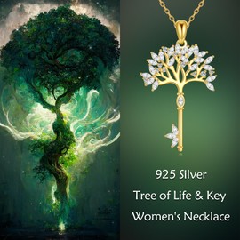 POPLYKE Tree of Life Necklace for Women 925 Sterling Sliver Tree of Life Key Necklace Key Necklace Pendant Tree of Life Jewelry Gifts for Women Christmas