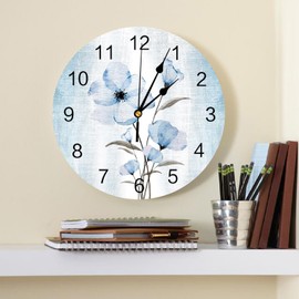 Blue Flowers Wall Clock 10 Inch Silent Non-Ticking Ombre Retro Blue Flowers Wall Clocks Battery Operated-Elegant Blue Gradient Floral Clock for Office,Home,Kitchen,Bedroom,School,Living Room