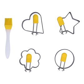 Fried Egg Rings Set with Folding Handle Silicone Brush Non Stick Stainless Steel Egg Shaper Kitchen Cookware