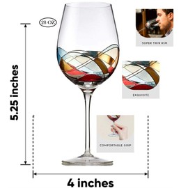 Bezrat Red Wine Glasses Set of 2, Unique Hand Painted Wine Glasses, Drinkware Essentials, 11" H, 28oz Wine Lover Large Wine Glass, Glassware Gifts Ideas for Women Inspired by The 'Duomo di Milano'