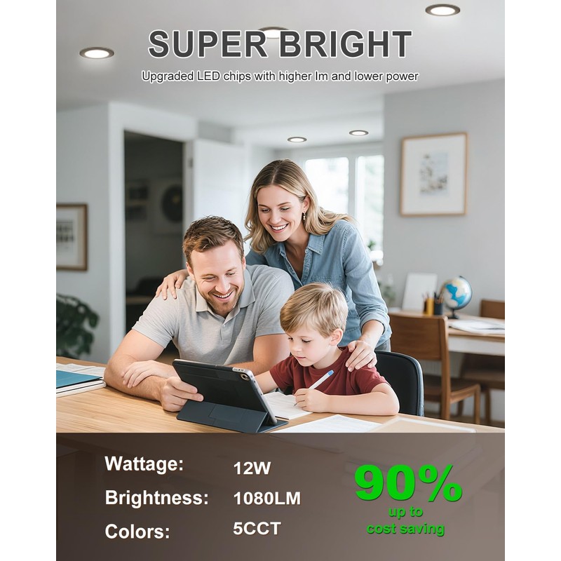 zouzai 6 Inch Black 5CCT Ultra-Thin LED Recessed Ceiling Light