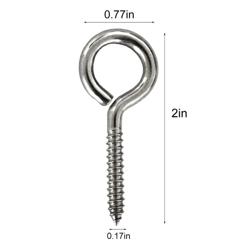 IDEALSV Screw Eyes (304) Stainless Steel 2 Inch Screw Hooks