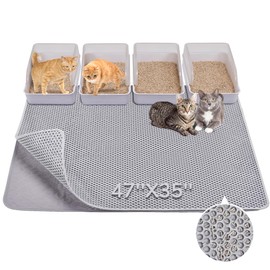 BurgeonNest Cat Litter Mat 47" x 35" Upgraded Felt & Fabric Material Cat Trapping Mat for Fewer Creases, Extra Large Hold 3-4 Litter Boxes Urine-Proof Non Slip, Machine Washable, Soft on Paws, Grey