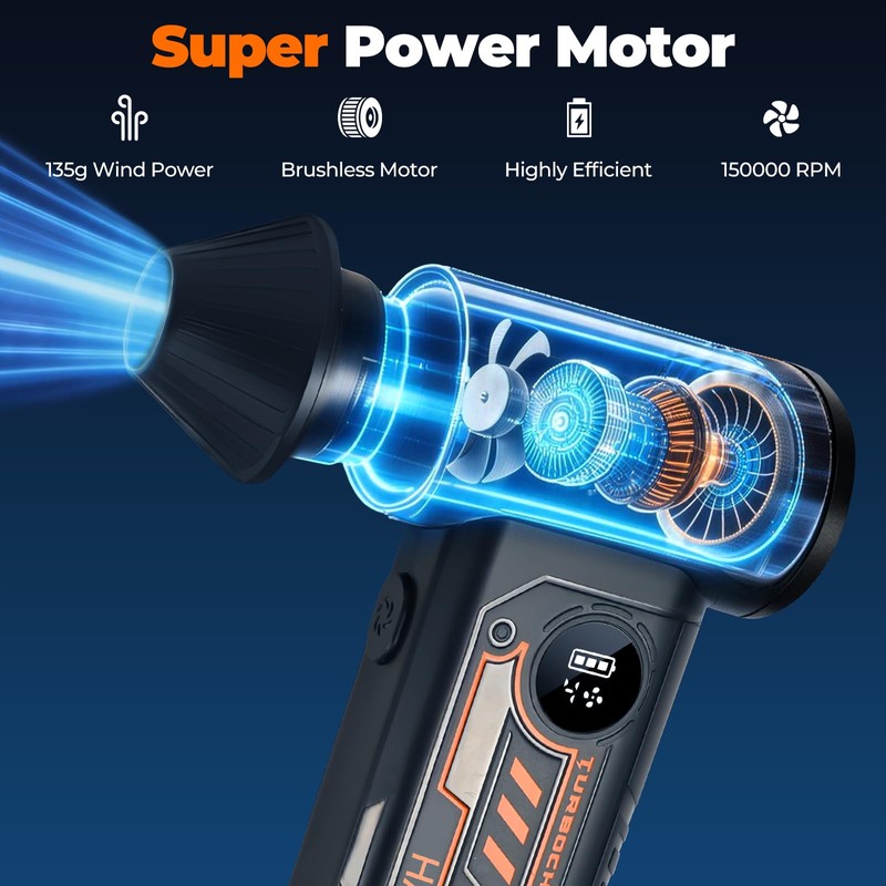 HANSILK Electric Compressed Air Duster, 150000RPM 4-Speed Adjustable