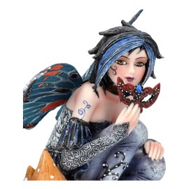 Elf Figure Arwyn with Mask 10.5 cm Fairy Statue Fantasy Decoration Blue Mushrooms
