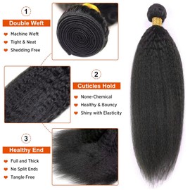 Vallbest Kinky Straight Bundles Yaki Straight Bundles Human Hair 22 22 22 Inch 3 Bundles 12A 100% Unprocessed Brazilian Kinkystraight Bundles Human Hair Extensions for Women Natural Black Color