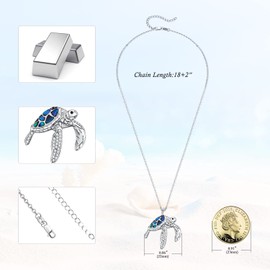 TANGPOET Turtle Necklace Sterling Silver Sea Turtle Necklace with Abalone Shell Turtle Jewellery Ocean Pendant Necklace Turtle Gifts for Women