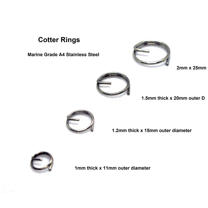 5 x Cotter Split Rings Marine Grade A4 Stainless Steel