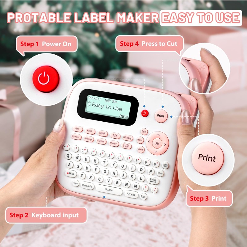 EazeID Pink Label Maker Machine with-Tape, Kids Label Maker Waterproof-Labels,