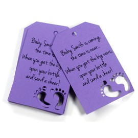 Baby is Coming Shower Favor Tags for Wine Bottle - Baby Feet (Set of 12) (Purple)