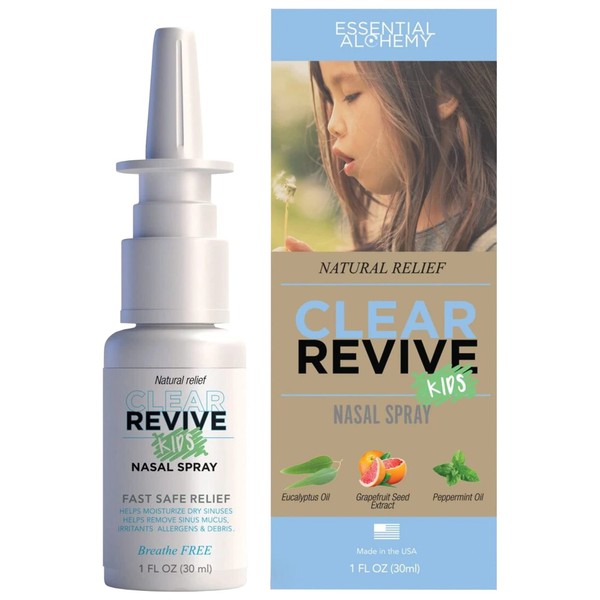Clear Revive Nasal Spray, Fast Relief of Nasal Allergy and Sinus Irritation, Dryness and Mucus Removal, Non Drowsy and Zero Dependency Formula (Kids, 3pk)