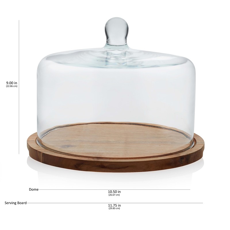 Libbey Acaciawood Flat Round Wood Server with Glass Dome