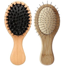 Boar Bristle Mini Hair Brush Metal Hair Brush Travel Detangling Paddle Brush for Curly Fine Straight Wet Dry Hair