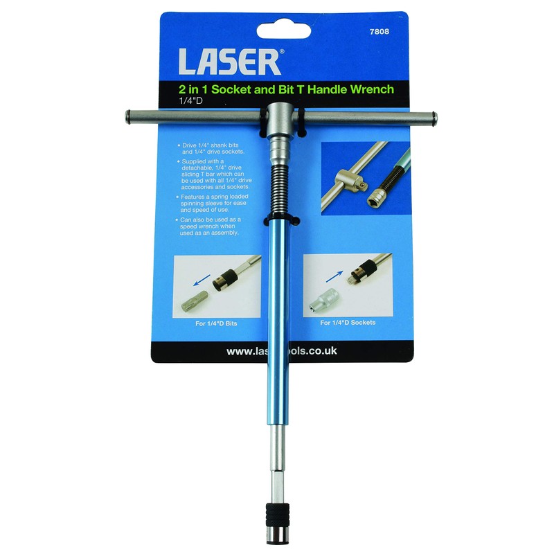 Laser 7808 2-In-1 Socket & Bit T-Handle Spinner 1/4"D