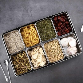 Fayelume 8 Grids Seasoning Box, Seasoning Jars with Spoon Lids, Aluminium Alloy Snackle Box Container, for Snacks Flour Dry Goods Fruits