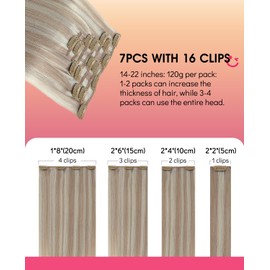 Youngsmile Clip in Hair Extensions Human Hair, Remy Human Hair Extensions Clip in Double Weft Color 18 Ash Blonde mixed 1000 White Blond, 18 Inch 120 Gram 7 Pcs(CLIP#18P1000-18Inch)