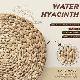 BLUEWEST Woven Placemats (Set of 14) Round Rattan Wicker Water Hyacinth Braided Placemats, Heat Resistant/Anti-Slip (13'', 14'')