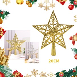 Christmas-Decorations-Ornament Christmas Tree Topper Star - Vintage Lightweight Classic Plastic Hollow Out Xmas Decoration - Ideal for Christmas Tree Decorations, Nativity Celebrations