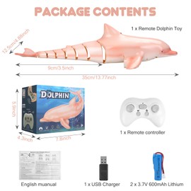 GearRoot Remote Control Dolphin Toys for Kids, 2.4G High Simulation Oceanic RC Dolphins Fish Toys for Swimming Pool Bathroom, 2x600mAh RC Boat Water Toy Great for 6+ Year olds Boys Girls Kids, Pink
