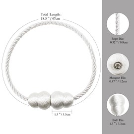 Hangtty Lazos magnéticos para cortinas, paquete de 4 alzapaños decorativos de cuerda, elegantes soportes de cortina para cortinas, soportes de tratamiento de ventanas al aire última intervensión, color blanco