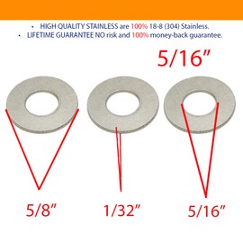 5/16" Stainless Flat Finish Washer, (100 Pack)- Choose Size, by Persberg, 18-8 (304) Stainless Steel P10