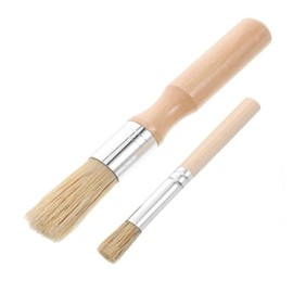 2 pcs Multifunctional Wooden Handle Round Small Pastry Brush, Round Natural Bristle BBQ Oil Brush for Cooking/Grilling/Kitchen