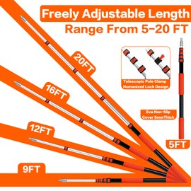 26FT High Reach Duster Cleaning Kit with 5-20 FTExtension Pole, High Ceiling Fan Cleaner Duster Tool for Fan Blades, Extendable Reusable Cobweb, Feather, Window Cleaning Squeegee Kit (20FT)