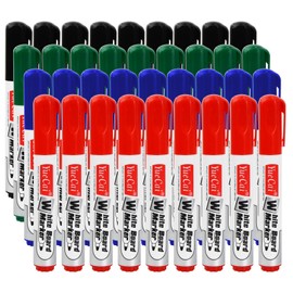 12 PCS Whiteboard Markers Erasable, 4 Colors Dry Erase Markers with Large Capacity Ink, Dry Wipe Pens for White Board, Black Blue Red Green Bullet Tip Low Odour, for Office School Home (36PCS)