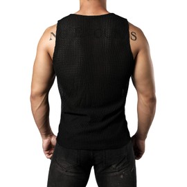 JOGAL Men's Mesh Fitted Sleeveless Muscle Tank Top Medium Black