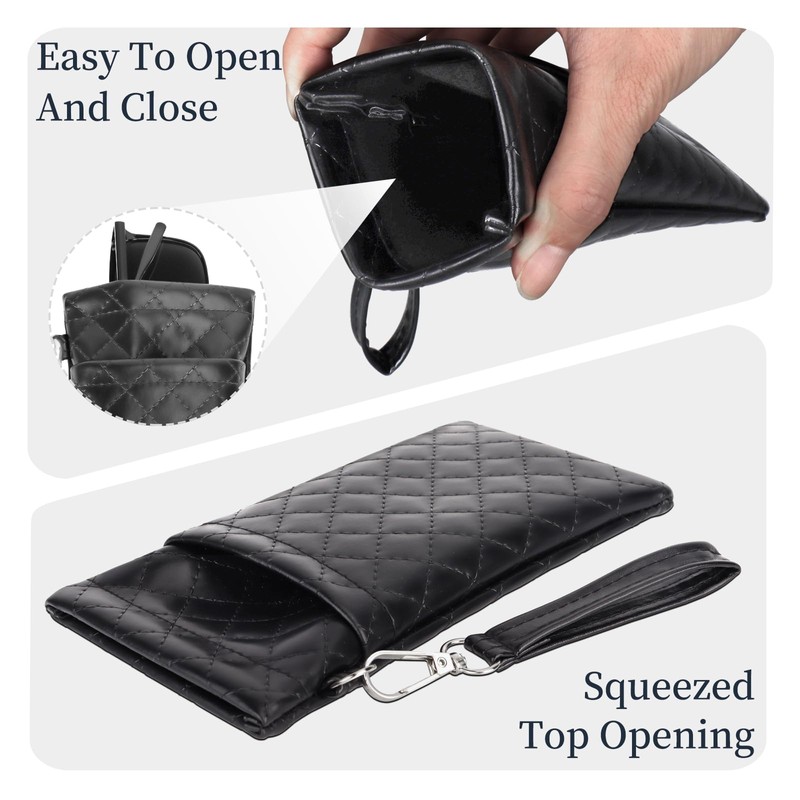 RayLove Double Eyeglasses Pouch with Carrying Strap PU Leather Soft