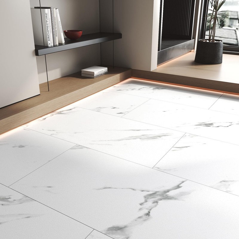 FunStick 30x60cm Carrara Marble Peel and Stick Floor Tile White