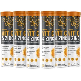 Vitamin C 1000mg & Zinc 15mg Orange Flavour Effervescent Tablets - High Strength Tablets for a Healthy Immune System (6 Tubes)