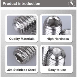 #4-40x1/8 Hex Socket Set Grub Screws,Headless Cup Point,Flat Point Grub Bolt,Internal Hex Drive,304 Stainless Steel,Headless Concave End,Metric External Thread,for Towel Rack Door Knob,30 Pcs