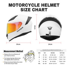Motorcycle Full Face Helmet for Unisex-Adults DOT Approved WS-609 Motorbike Street Bike Racing Helmets with Visor and Anti-Fog Film(Gloss White,XL)