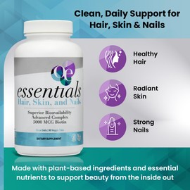 Organic Excellence Hair, Skin and Nails Vitamins for Women & Men – Biotin Supplement 5000 mcg– Hyaluronic Acid - Supports Healthy Hair Growth, Radiant Skin & Strong Nails, 3 Month Supply (90 Capsules)