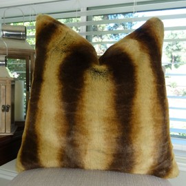 Thomas Collection Tissavel Chinchilla Faux Fur Throw Pillow - Brown Cognac Luxury Throw Pillow - Two Tone Brown Fur Pillow - Chinchilla Fur, Handmade in US, 17453