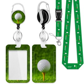 ID Badge Holder with Breakaway Lanyard, Golf Ball ID Badges Holder Cute Lanyard and Aesthetic Keychain Holiday Christmas Gifts for Women Men Mon Boys Girls
