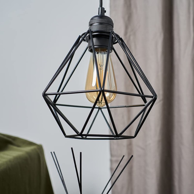 MiniSun Retro Style Black Metal Basket Cage Ceiling Pendant Light