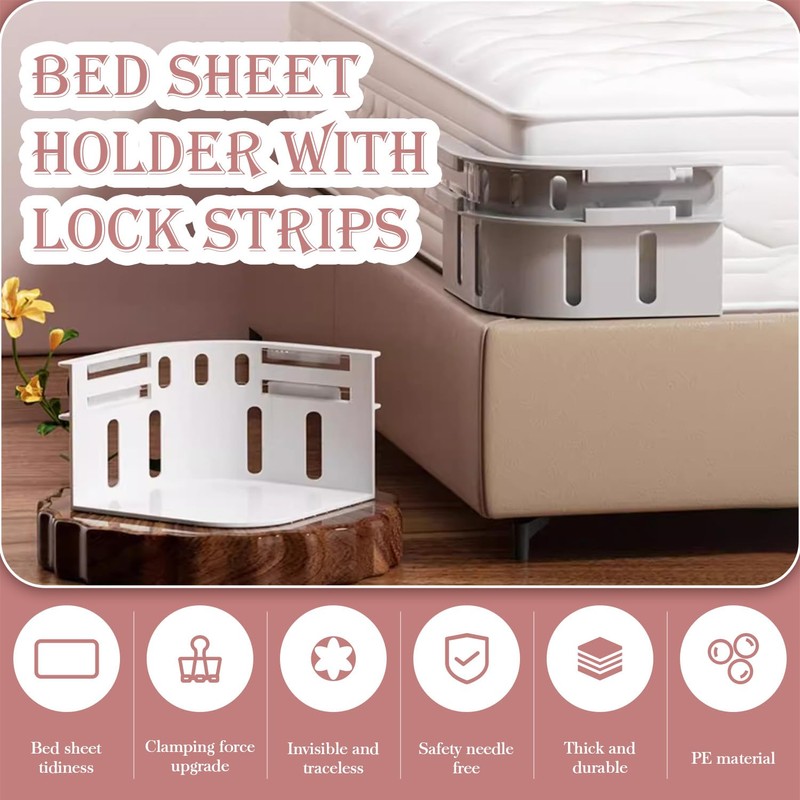 AUOQZ 8Pcs Bed Sheet Holder with Lock Strips, Mattress Bedding